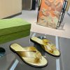 Gucci Strap Thong Leather Sandal Gold