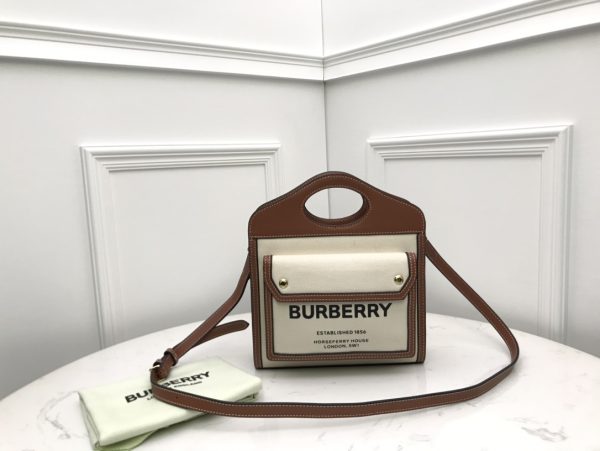 Burberry Two-tone Canvas and Leather Mini Pocket Crossbody Bags Natural/Malt Brown