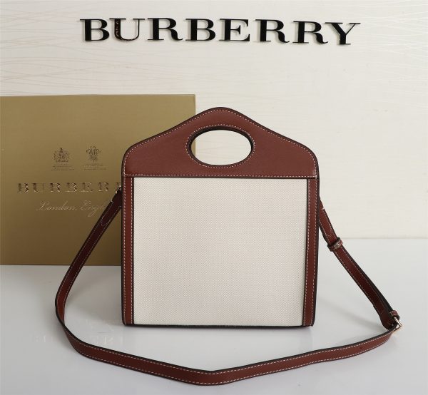 BURBERRY Tri-tone Cotton Canvas and Leather Horseferry Pocket Top-Handle Bag Brown - Image 3