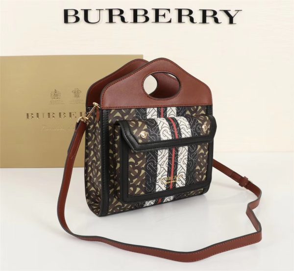 BURBERRY Tri-tone Cotton Canvas and Leather Horseferry Pocket Top-Handle Bag Colour