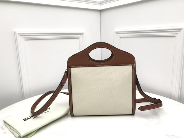 Burberry Two-tone Canvas and Leather Mini Pocket Crossbody Bags Natural/Malt Brown - Image 3