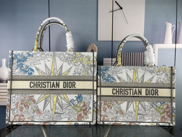 DIOR BOOK TOTE White Multicolor Rêve d'Infini Embroidery Women Handbags